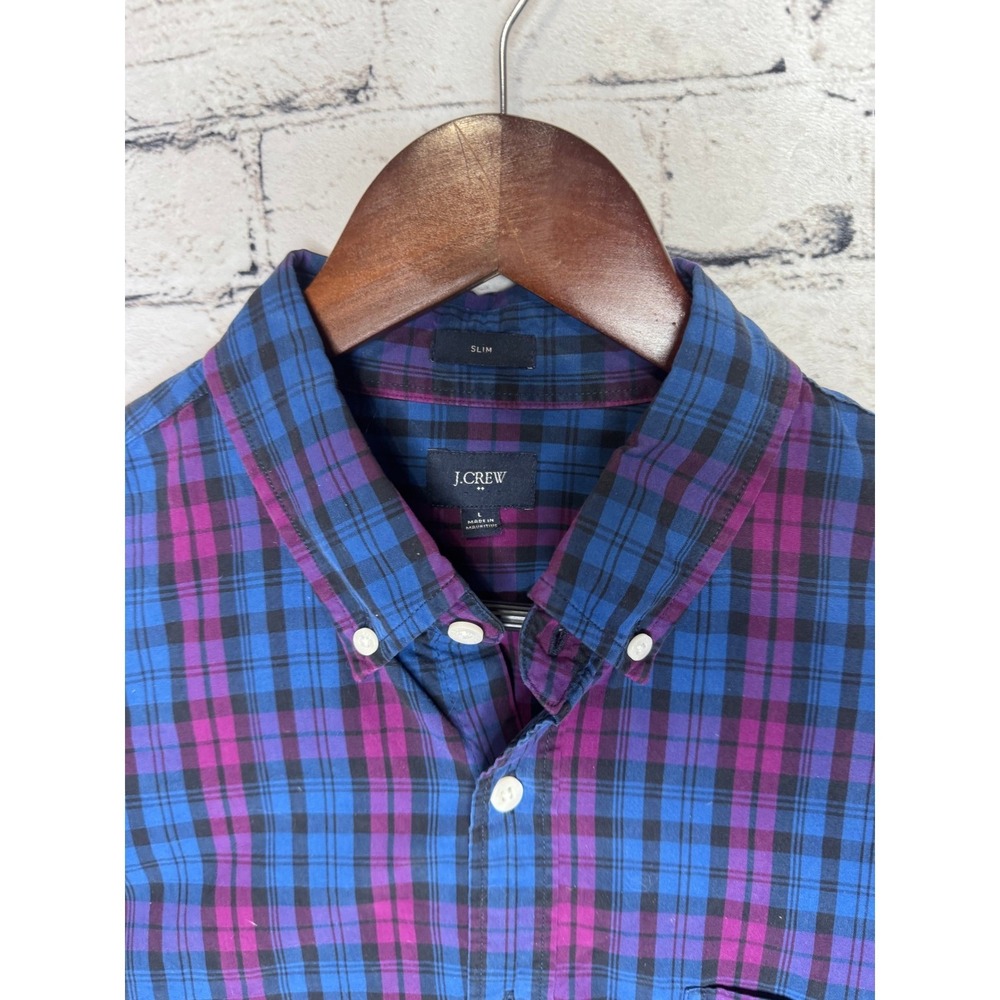 J Crew Slim Fit Plaid Button Down Shirt Men's Size L Blue Purple - Picture 3 of 7